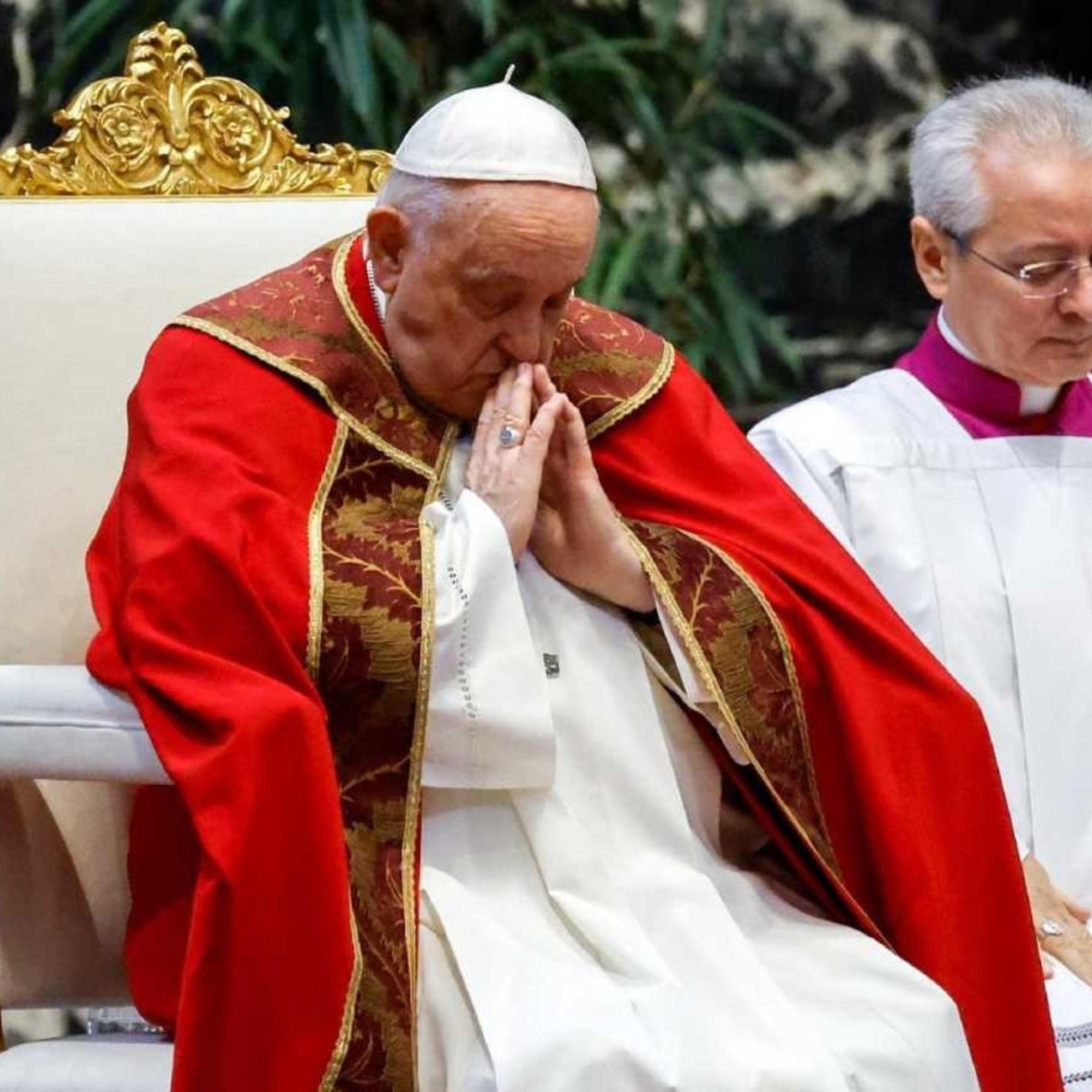 Pope Seated On Papa Chair Praying