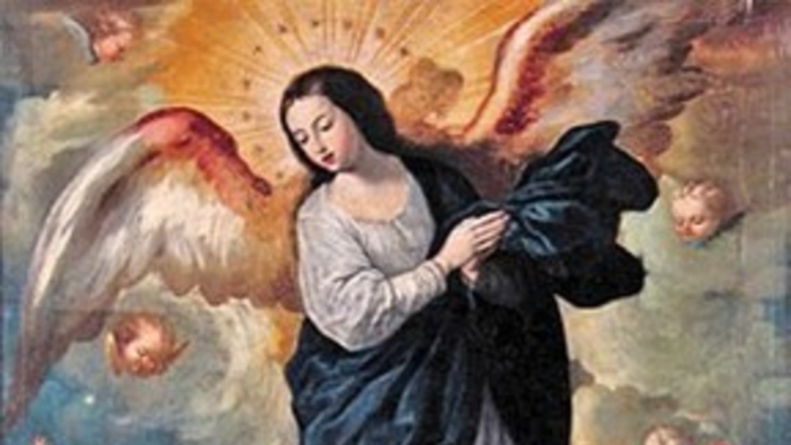 image of the Blessed Mother standing on top of a globe and crushing a snake