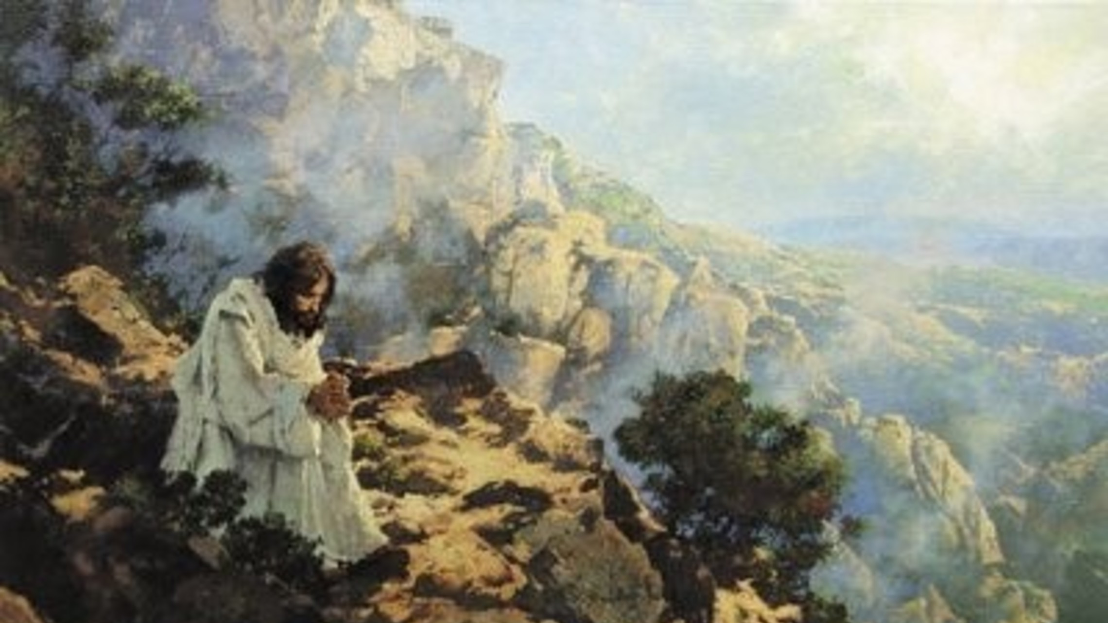 painting of Jesus praying on a mountain