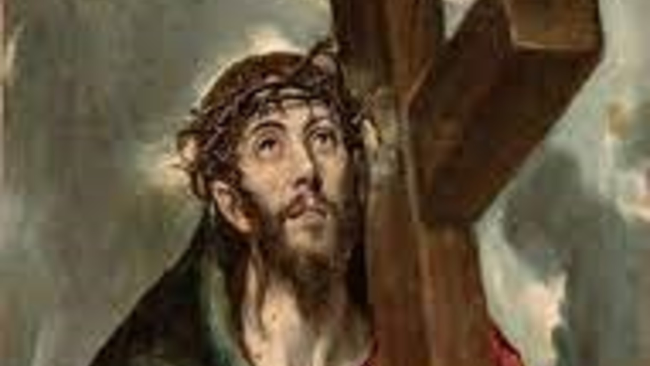 color drawing of Jesus holding the Cross